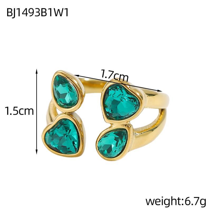 CARLIDANA Fashion Jewelry Open Rings 18K Gold Plated Stainless Steel Simple Multi-Color Crystal Ring For Women Jewelry
