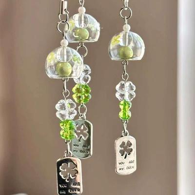 Handmade Glass Four-Leaf Clover Wind Chime Keychain Pendant