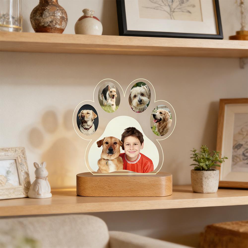 Custom Pet Photo Night Light Personalized Text LED Acrylic Wood Base Tribute To Pet Bond Gift Heartwarming Gift for Pet Lovers