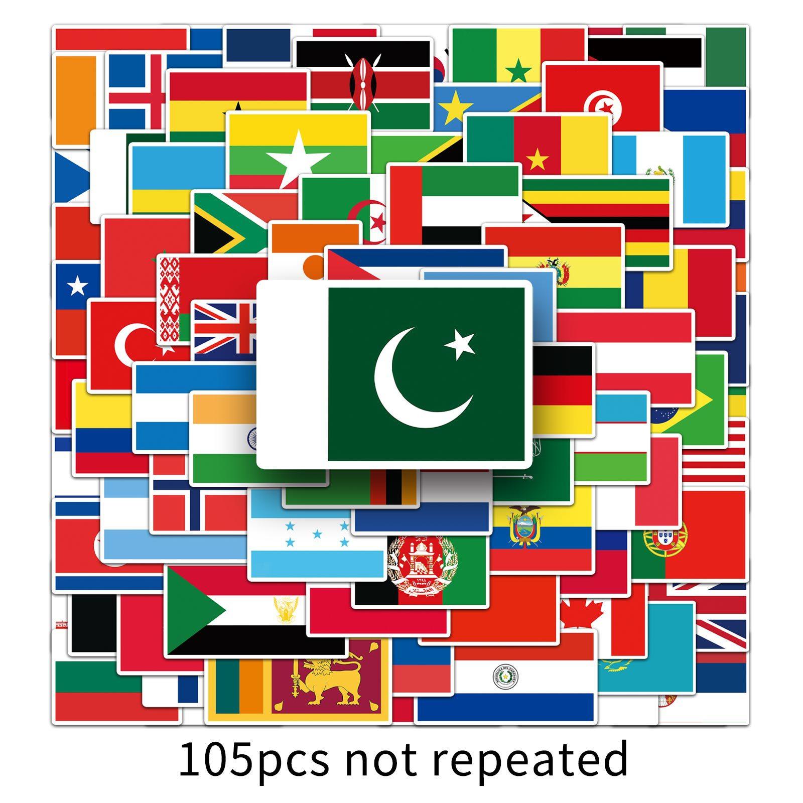 

105 Unique National Flag Car Graffiti Personalised Luggage Guitar Scooter Computer Decorations Mobile Phone Stickers set of 105pcs