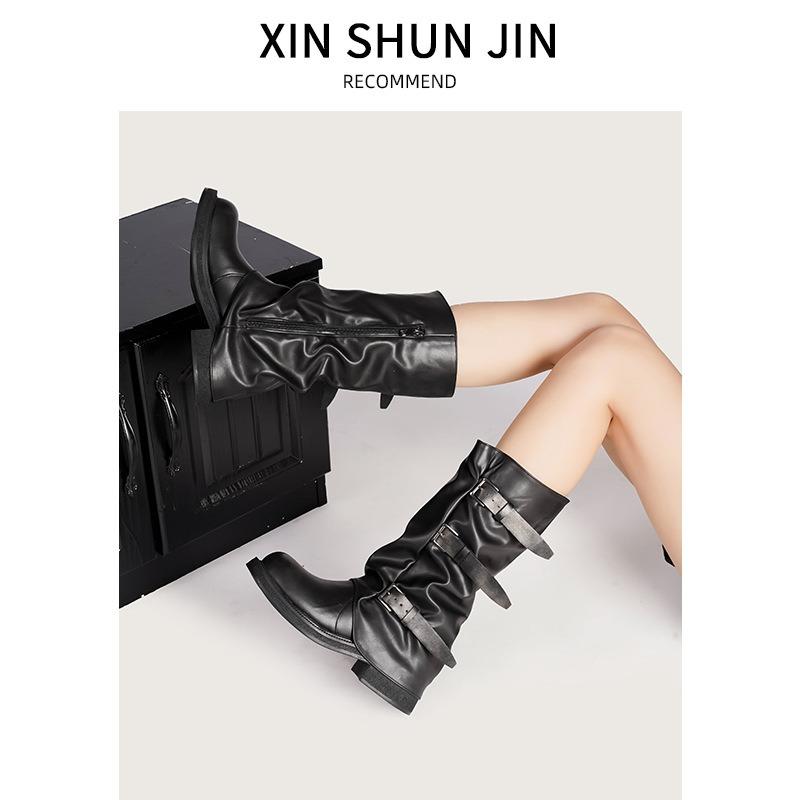 Niche retro thick heel mid-height boots western cowboy stack boots knight boots early autumn martin boots women's boots