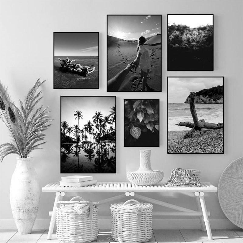 Holding Hands Couple Art Prints Poster Black White Seaside Scenery Picture Beautiful Dandelion Flower Wall Decor HD0117
