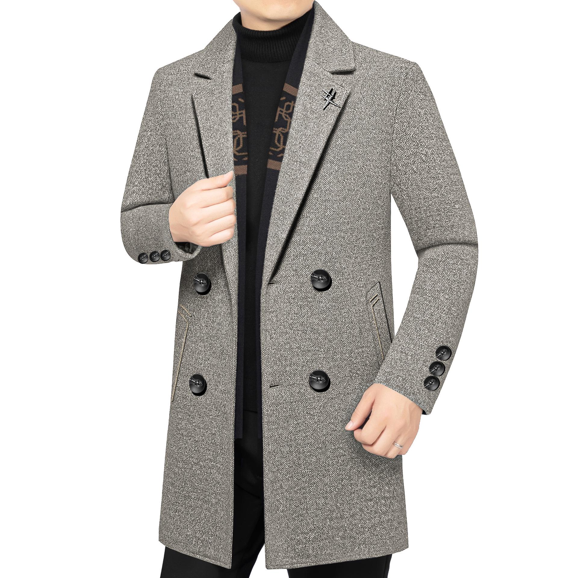 

2025 Men s Mid-Length Woolen Down Jacket with Scarf Collar for Autumn/Winter XXL: 155-175 lbs хакі