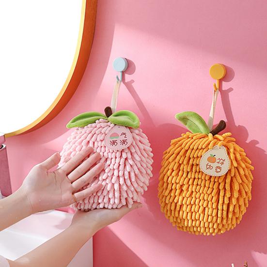 Chenille Hand Towel Cute Persimmon Fruit Super Absorbent Soft Shaggy Hanging Loop Quick Drying Bathroom Kitchen Towel New Year Gift