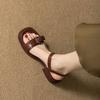 Fashion Flat Leather One Word Buckles Summer Sandals Woman Footwear Open Toe With Low Heels Women Shoes Young On Sale Offer slingback