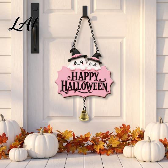 Holiday Wall Plaque for Home Halloween Cute Witch Hat Ghost Door Sign Wooden Hanging Decoration Decor Doorbell Pendants Indoor Outdoor Fireplace