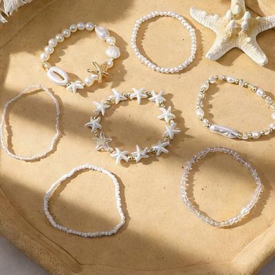 Creative Imitation Pearl Boho Bracelet Multi-layer Design Glass Beads Beads Bracelet Stackable Strand Bracelet Gift
