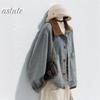 Women's Cross-Color Patchwork Corduroy Denim Jacket - Loose, Casual, Short Spring/Autumn Outerwear