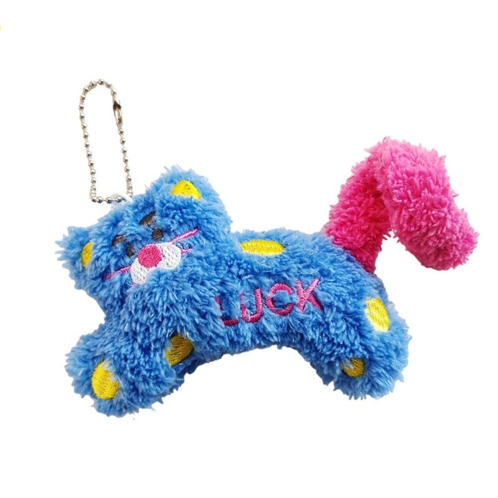 

LUCK Polka Dot Cat Doll Keychain Plush Stuffed Doll Keychain Creative Bag Decor Gift синій