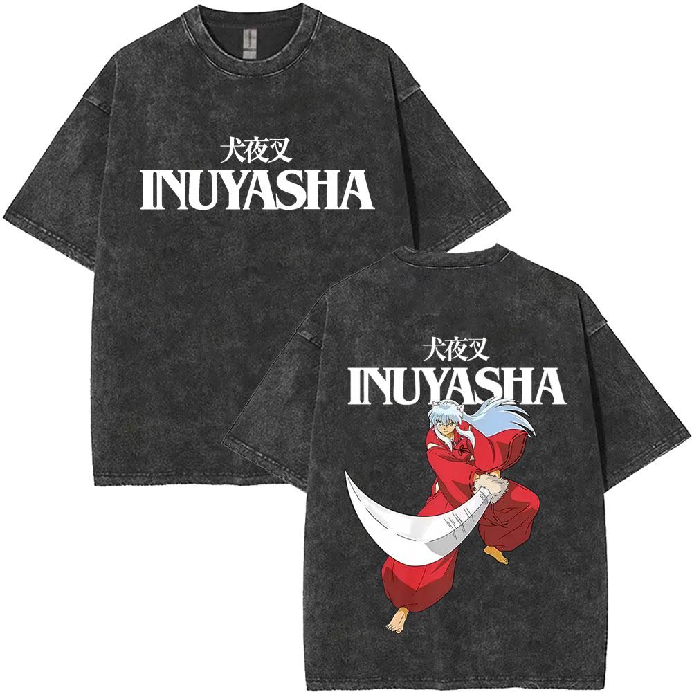 T-shirt Vintage Lavata Anime Inuyasha Sesshomaru Merch Uomo Donna Casual Oversize T-shirt Uomo Divertenti Cartoni Animati Harajuku T-shirt