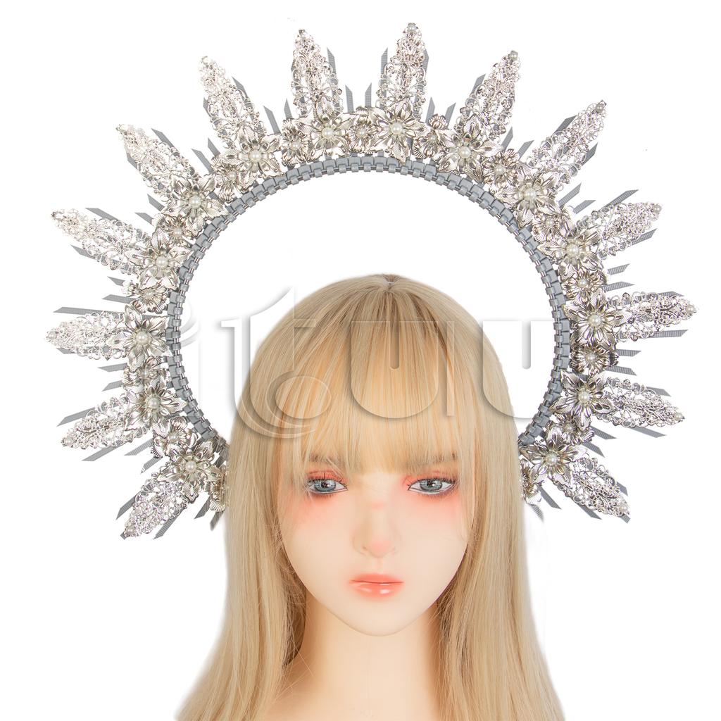 Sun Goddess Halo Crown Baroque Golden Headpiece KC Tiaras Wedding Crown Lolita Exaggerated Complete Headpiece Photoshoot Props