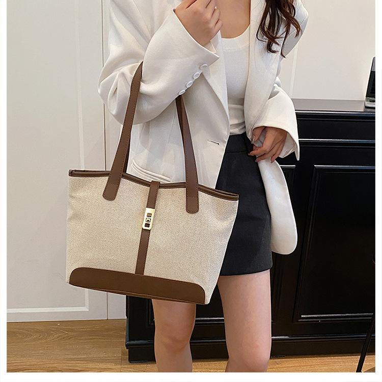 Women's Faux Leather Tote Bag Large Capacity Patchwork Shoulder Work Bag Stylish Office Handbag
