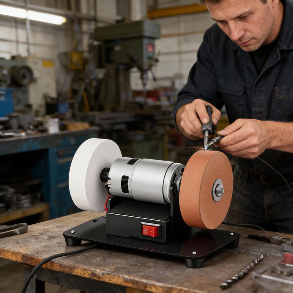 Electric Small Sander with 2 Wheels Electric Bench Grinder Sanding Machine 7 Adjustable Speed for Metal/Jewelry/Knives/Wood