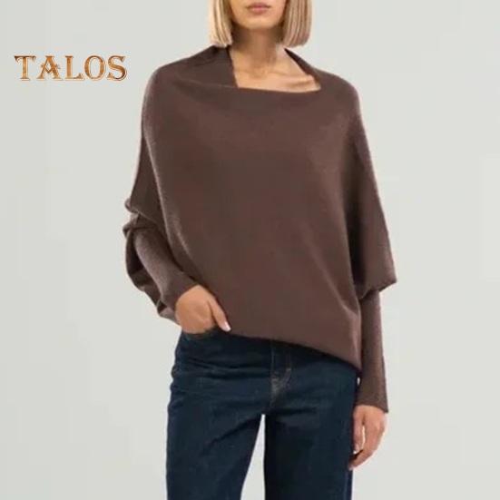 Mulheres Pullover Tops Gola Redonda Manga Longa Casual Solto Ajuste Tops Cor Sólida Elástico Casual T-shirt