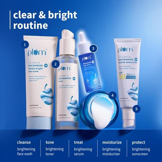Plum 5% Niacinamida Face Serum para Limpar | Com Água de Arroz | Todos os Tipos de Pele | Mulheres e Homens | Sem Fragrância | 100% Vegano | 30 ml