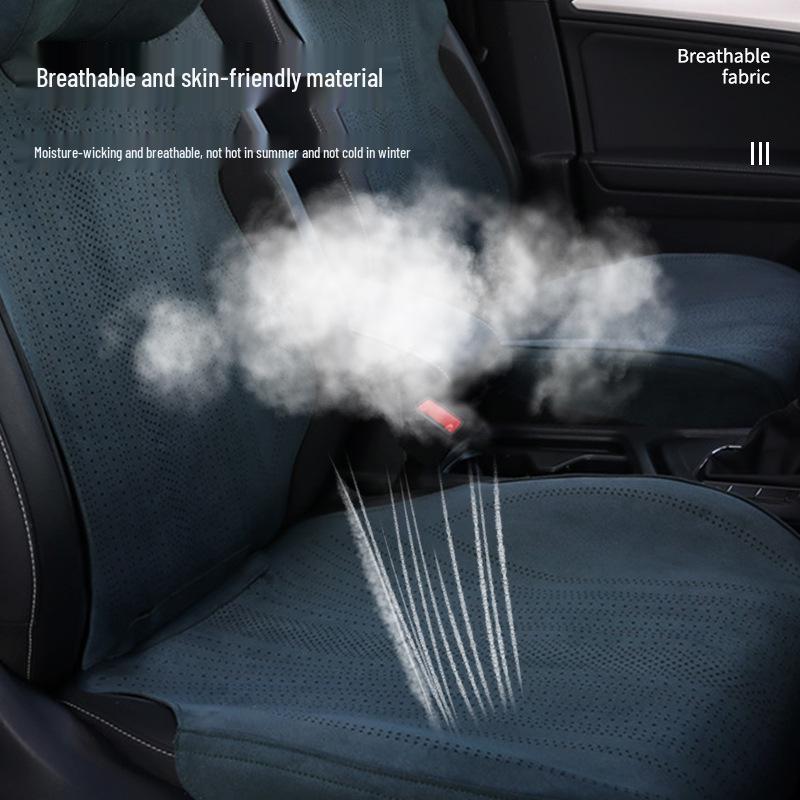 Breathable Suede Car Seat Cushion - Universal Fit, All-Season, Perforated Design