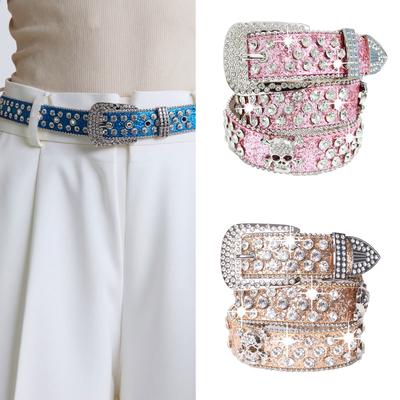 Sparkling Rhinestones Waistband Punk Design Belt Unisex Fashion Accessory PU Leather Sash Comforable