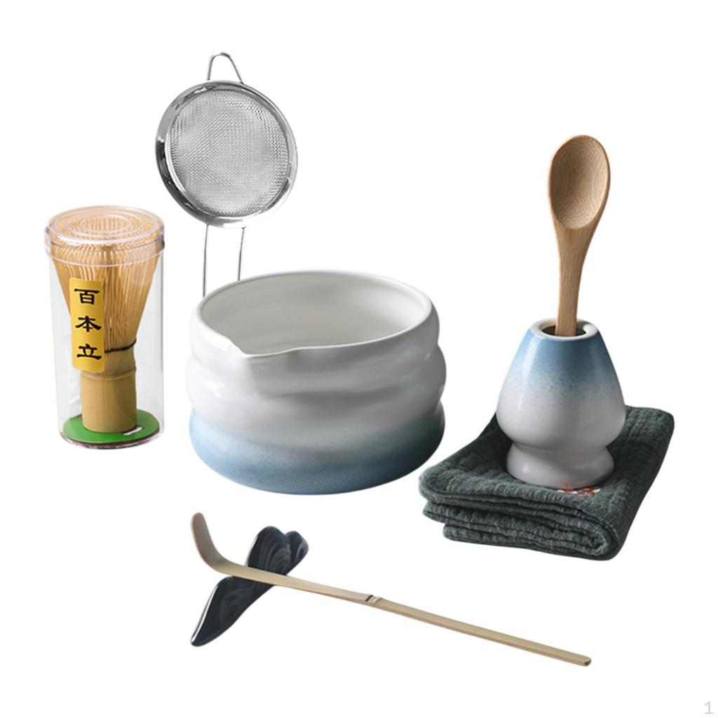 8-teiliges Matcha-Set mit Schale, Bambusbesen, Löffel und Tuch für Teeliebhaber