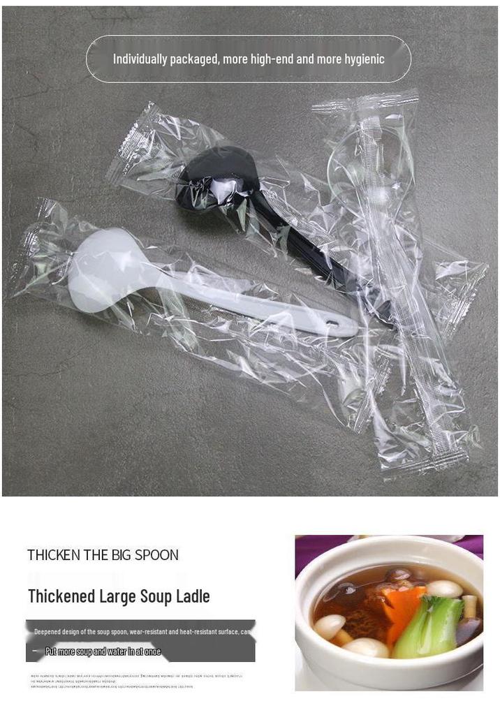 Thickened Long Handle Disposable Plastic Soup Spoon with Colander Design for Takeaway