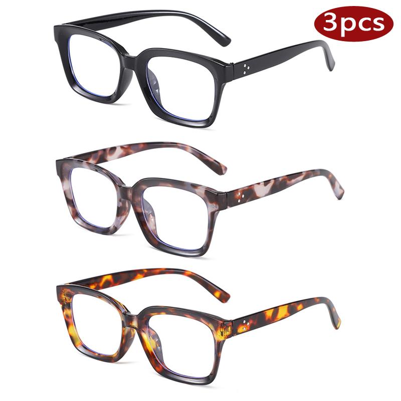 

3pcs New Square Reading Glasses Men Women Oversized Glasses Frame Fashion High-definition Presbyopia Eyeglasses Rivets Eyewear 100