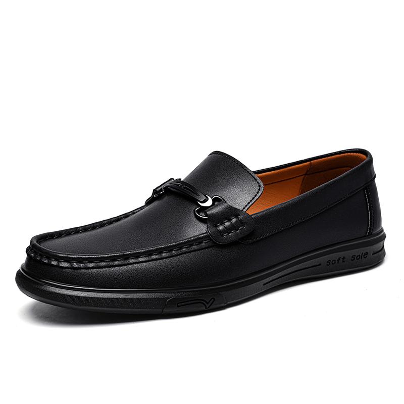 Fashion Stylish Metal Buckle Men Loafers New Genuine Leather Mens Casual Shoe Moccasins Breathable Men Driving Shoes Comfy Slip On Flats