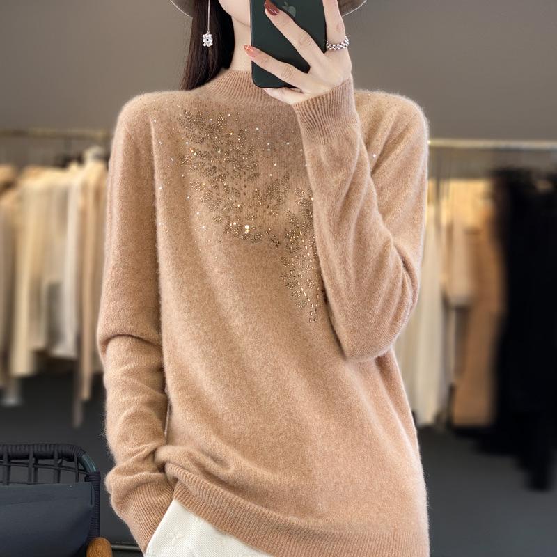 Damen Pullover Dick Warm Herbst Winter Hals Mode Pullover Langarm Jumper Strick Unterhemd Pullover