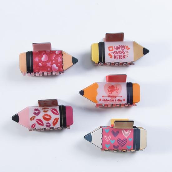 Women Hair Claw Heart Pattern Pencil Shape Hair Clip Back Head Shower Shark Hair Claw Back To School Hair Accessories