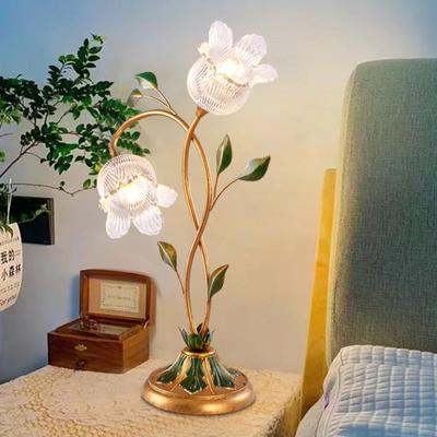 Evropská Zelená Vintage Vila Hotel Dekorativní Stolní Lampa Zlatá Bronzová Ložnice Obývací Pokoj Stolní LED Francouzská Květinová Světla