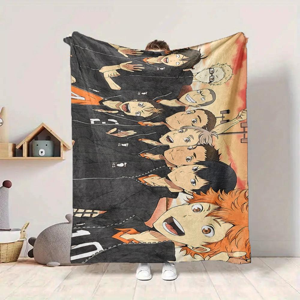 1Pc Haikyuu Team Spirit Flannel Blanket, Soft And Comfortable, Casual Warm, Camping Travel, Christmas, Halloween Xmas Gift S1234