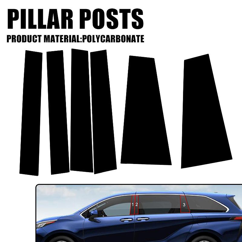 6Pcs Car Door Window Column BC Pillar Post Cover Trim PC Material Sticker For Toyota Sienna 2021-2025 Auto Stickers Parts