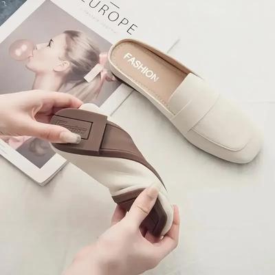 newBaotou Half Slippers Women  New Fashion Flat Soft Leather Slip-on Lazy Soft Sole Flat Shoes  Mujer Women Shoes