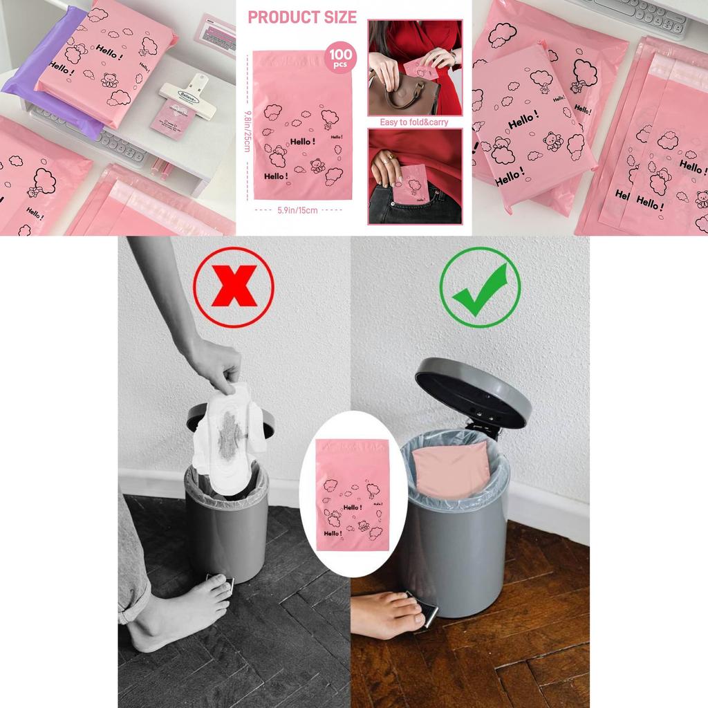 Disposable Sanitary Pad Trash Bag With Support For Pink Home Use