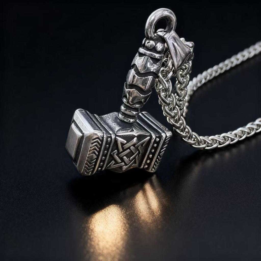 316L Stainless Steel Mjolnir Thor Hammer Pendant Necklace Viking Jewelry Gift For Men Norse Mythology Odin Rune