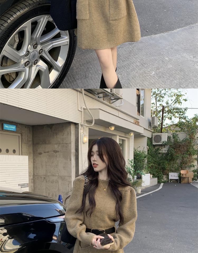 Chic Korean Style Knitted Sweater Dress for Autumn & Winter - Slimming Waist, Thick Base Layer