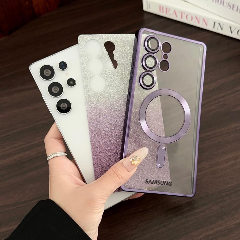 Luxury Plating Glitter For Magsafe Magnetic Case For Samsung S25 S24 S23 S22 Ultra Plus S21 S24 FE S25 Edge Clear Bright Cover