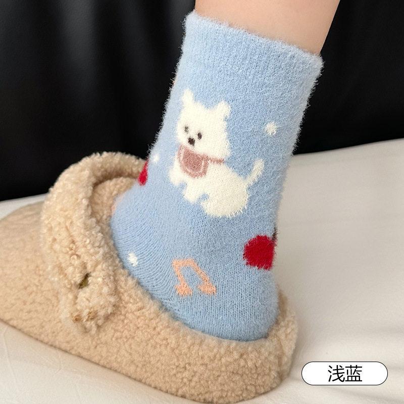 Cute Coral Fleece Socks Women'S Autumn And Winter Thickened Fleece Cartoon Confinement Sleep Socks Home Warm Versatile Floor Socks