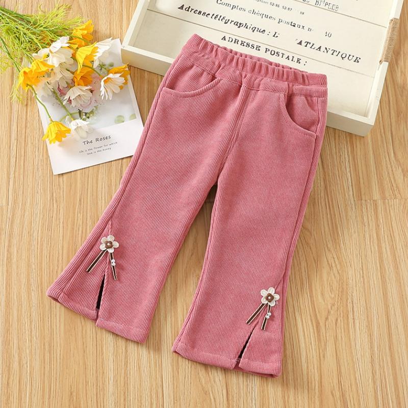 Kids Thicken Trousers Winter Clothes Warm Children's Bottom Corduroy Solid Color Girl's Winter Flare Pants For Baby Girls