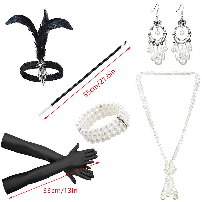 1 Set Costum Cosplay Flapper anii 1920 Bandă de Pene Colier de Perle Mănuși Lungi Accesorii Mascaradă Gatsby