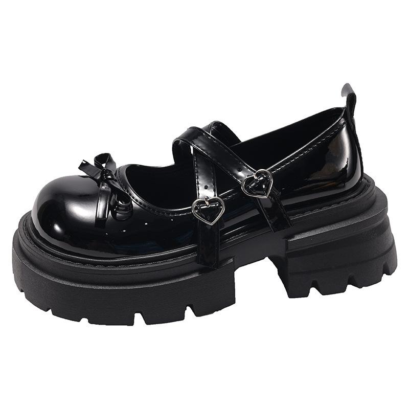 2025 Spring and Summer Retro Round Head New Jk Platform French Small Leather Shoes Women's Black Light Mouth Mary Jane Single Shoes