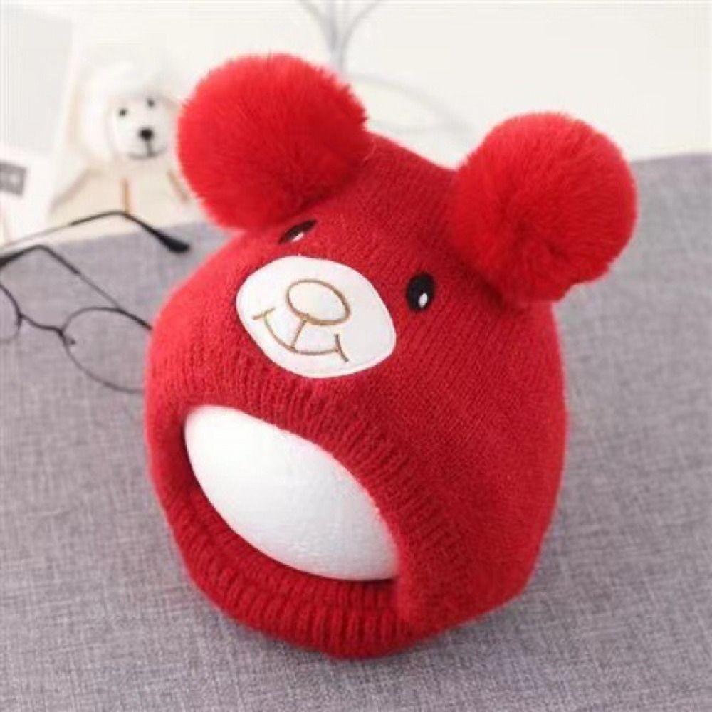 Solid Color Baby Beanie Cap Bear Kids Crochet Hat Cute Kids Ear Protection Hat  Boys