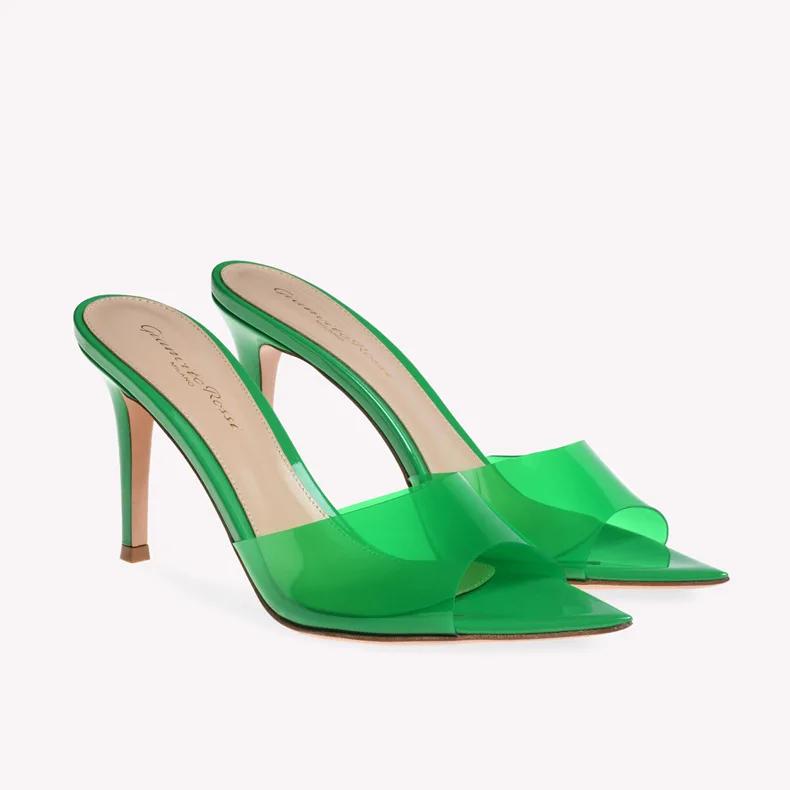 Summer New Women's High-heeled Sandals Transparent High-heeled Slippers Stiletto Pointed Toe Slip-on High-heeled Sandals