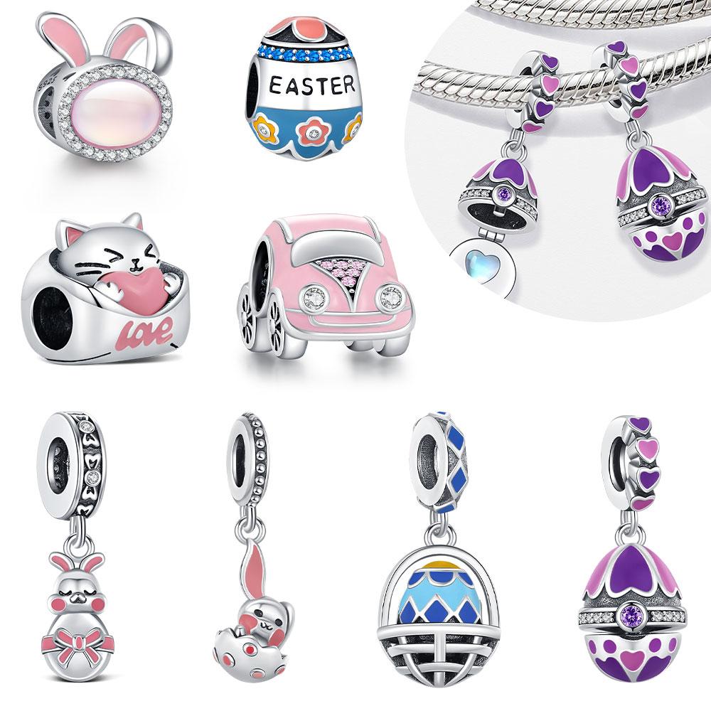 Easter Bead Fit Bracelet S925 Silver Elegant Charm Rabbit Dangle Pendant DIY Jewelry Love Gift