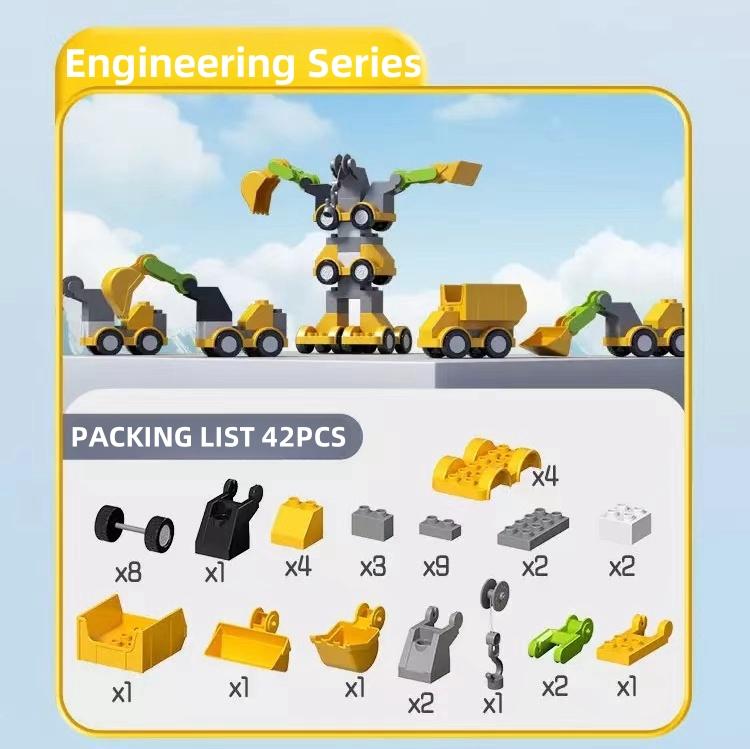 Non-Toxic 35/40/42Pcs Large Particle Building Blocks Car Engineering Traffic Vehicle Excavator Assemble Education Children Toy Diy Bricks