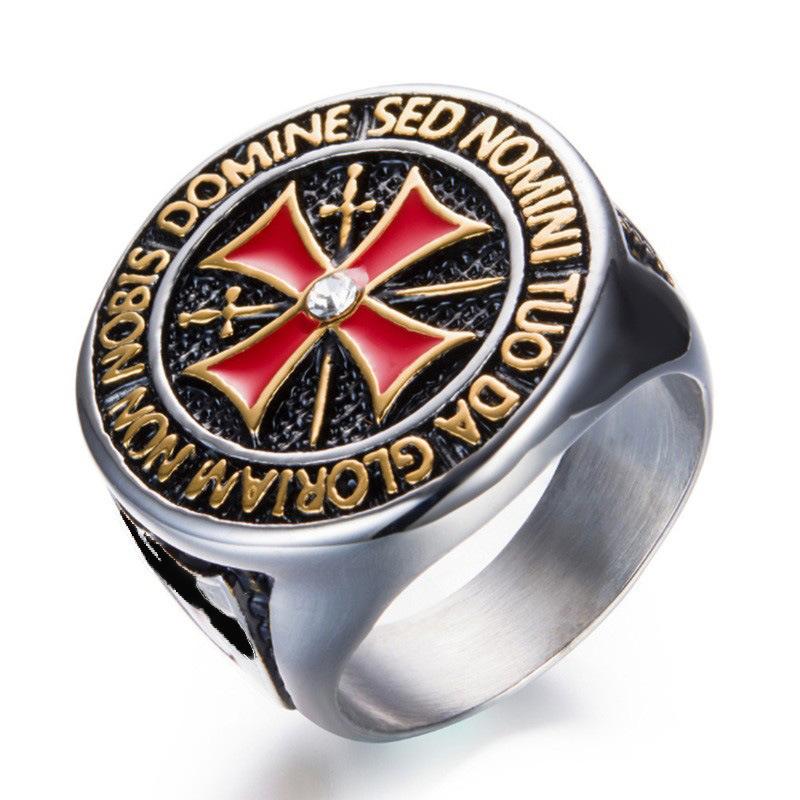 Anello da Uomo Crociato con Diamante Croce Rossa Anello Dominante dei Cavalieri Templari