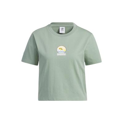 Originals Trefoil Cartoon-Print Rundhals Sport Kurzarm T-Shirt Damen Tops Silbergrau Grün IK8612
