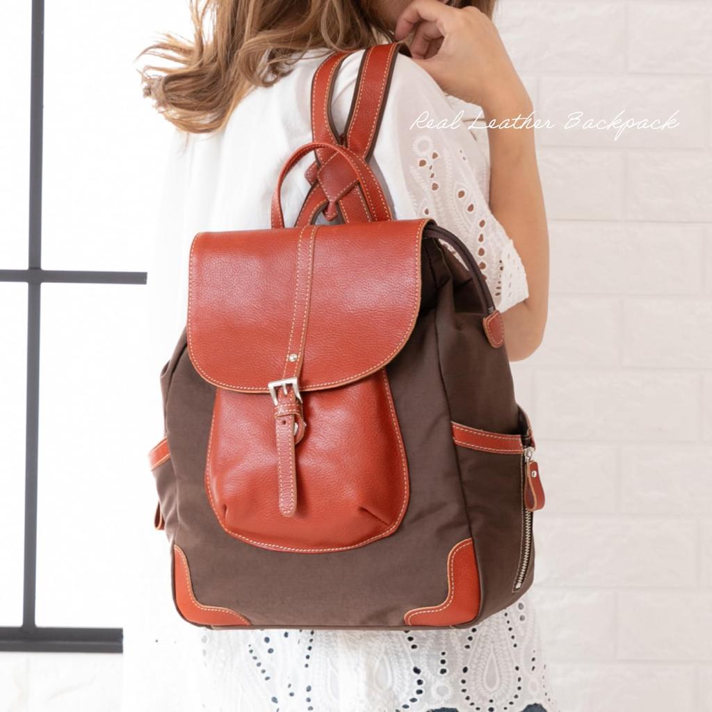 [IMAI BAG od 1977] [GENOVA] Plecak ze skóry naturalnej i nylonu, Wyprodukowano w Japonii, Damski, Skóra bydlęca, Imai Bag 2634 (CHO×ORN)