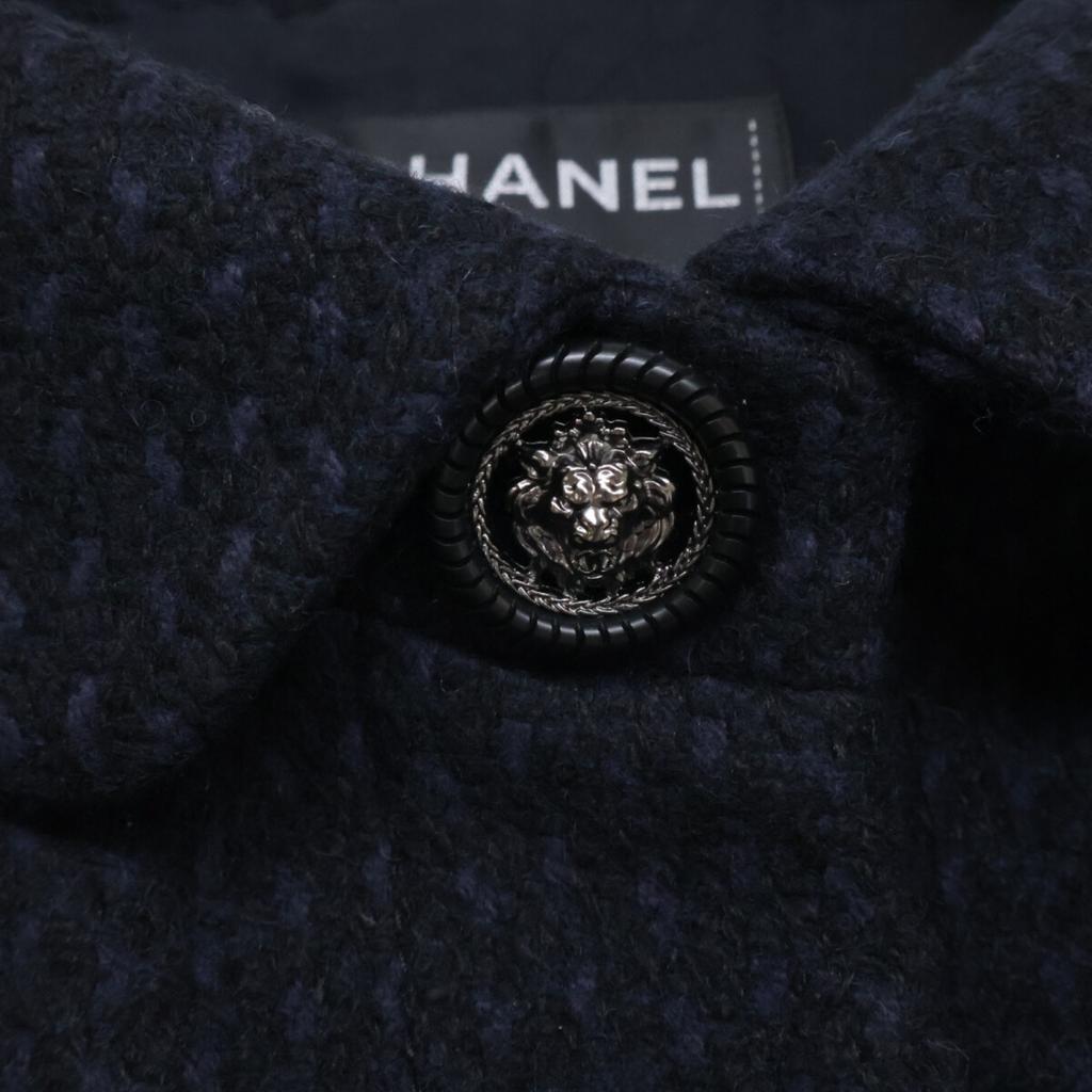 CHANEL Domestic genuine P49855V32761 Lion Button Angora Blend Wool Silk coat 34 Black x navyUsed