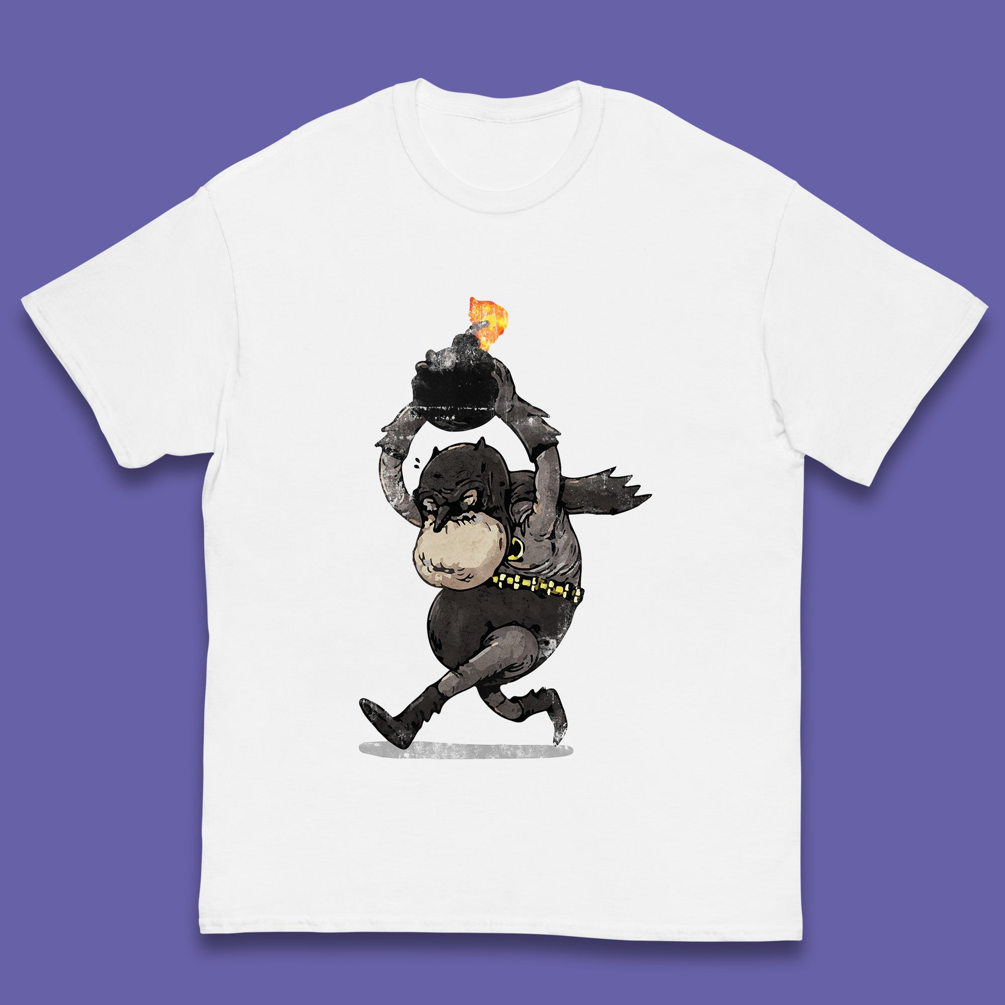 Old Batman Throwing Bomb Comic Book Art Aging Superhero DC Comics Fictional Character Kids T Shirt 130