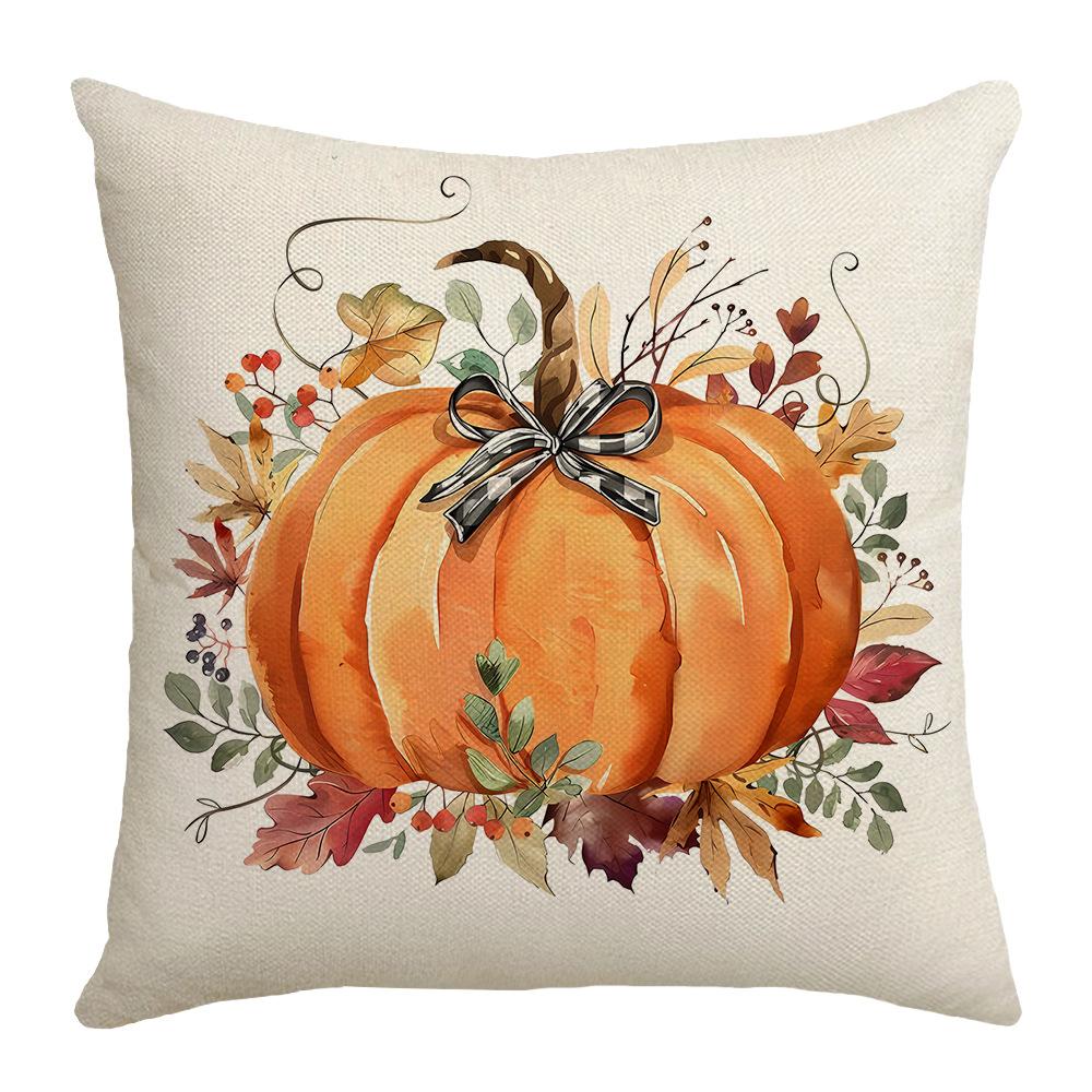 New Thanksgiving Letter Color Block Print Pillow Cover Pumpkin Element Sofa Home Lumbar Pillow
