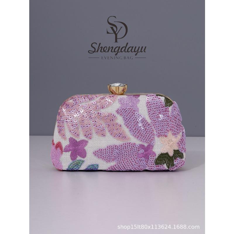 Popular Embroidery Dinner Bag Handmade Embroidery Decal Chinese Style Sequins Niche Clutch Bag Evening Bag